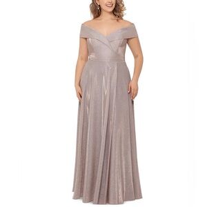 Xscape Plus Off-the-Shoulder Glitter Gown